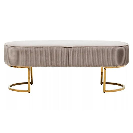 Zamora Velvet Ottoman Bench In Mink With Gold Finish Legs