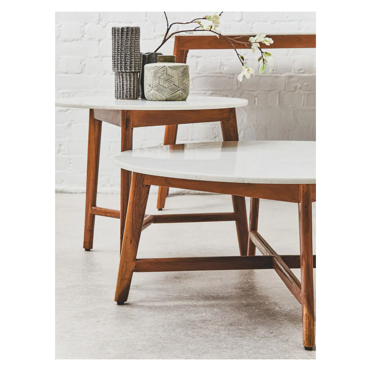 Myan Round Marble Top Side Table In White