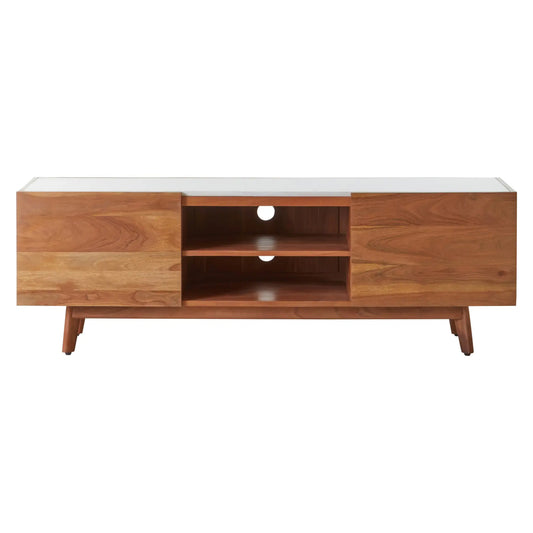Myan Marble Top TV Stand In White With 2 Doors