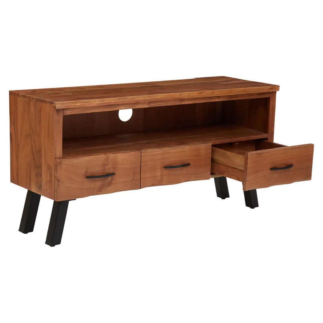 Nashik Acacia Wooden TV Stand With 3 Drawers In Natural