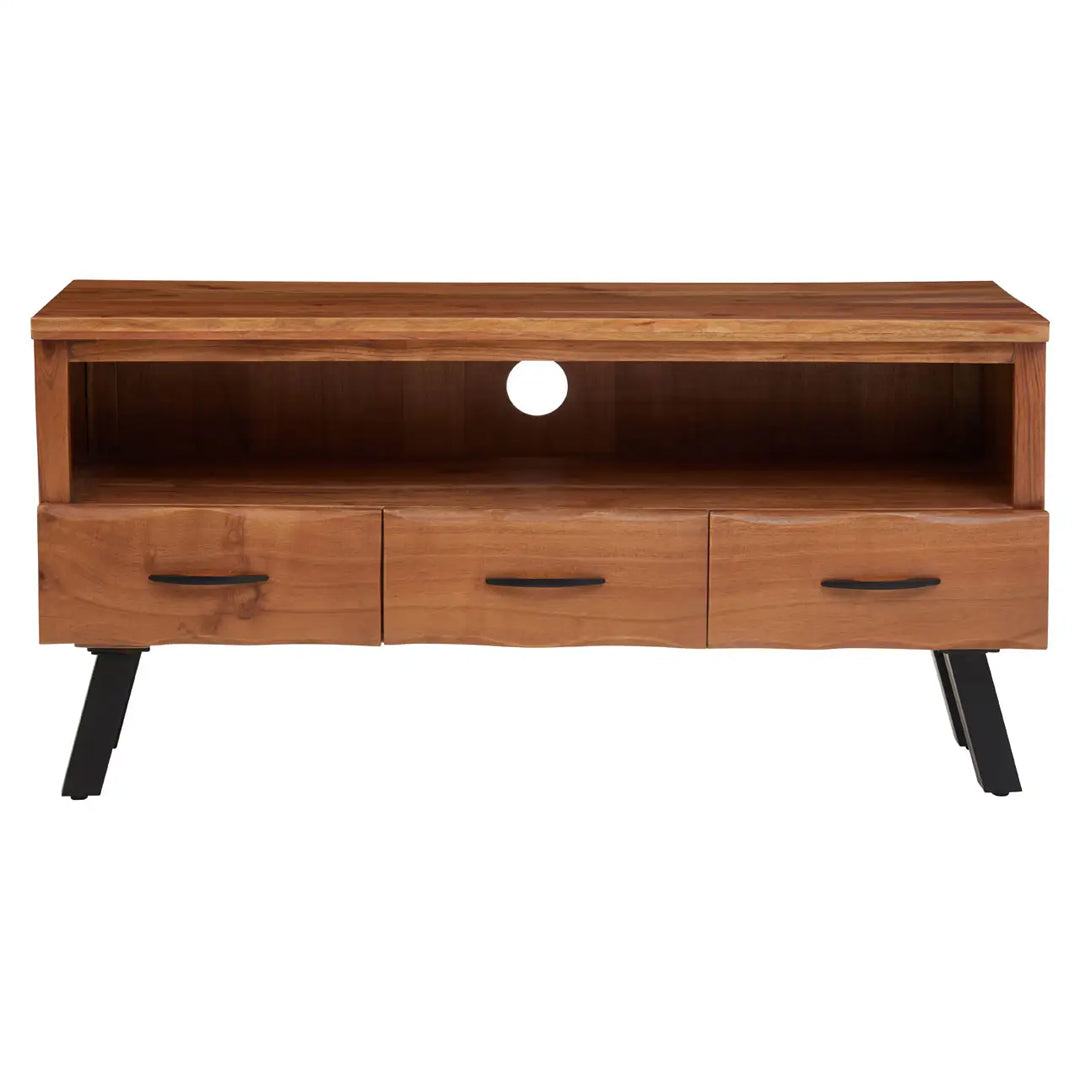 Nashik Acacia Wooden TV Stand With 3 Drawers In Natural