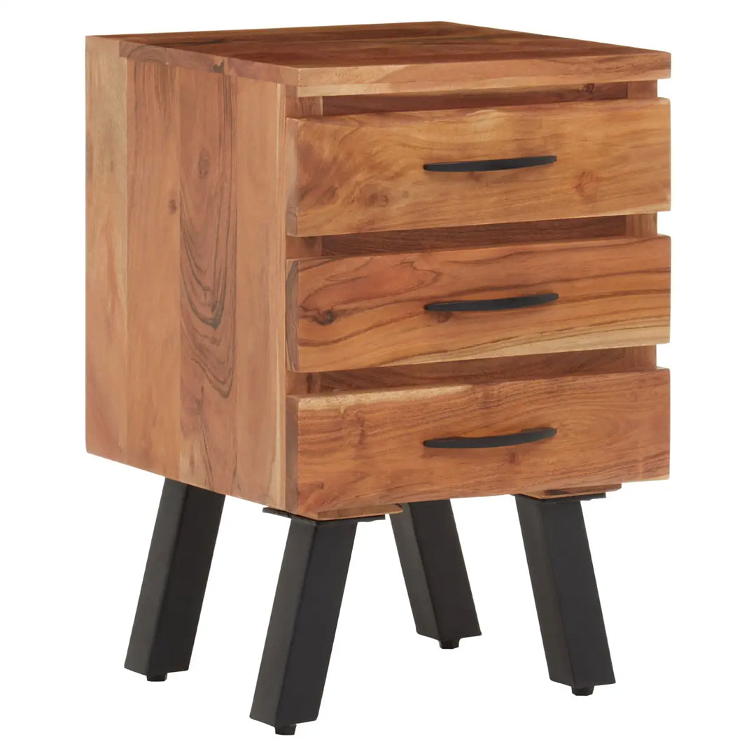 Nashik Acacia Wooden Side Table With 3 Drawers In Natural
