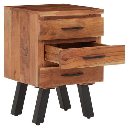 Nashik Acacia Wooden Side Table With 3 Drawers In Natural