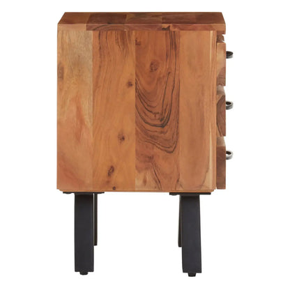 Nashik Acacia Wooden Side Table With 3 Drawers In Natural