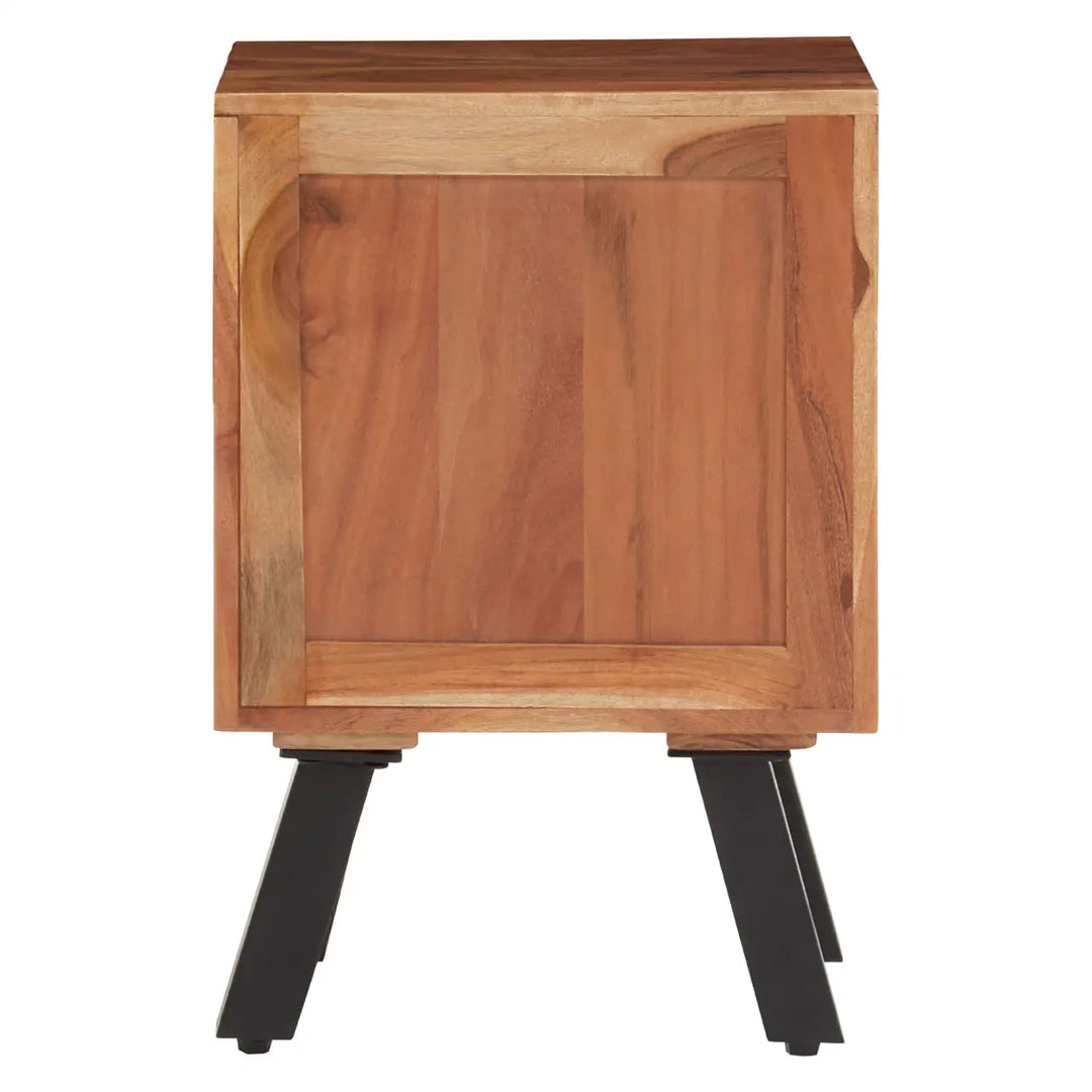Nashik Acacia Wooden Side Table With 3 Drawers In Natural