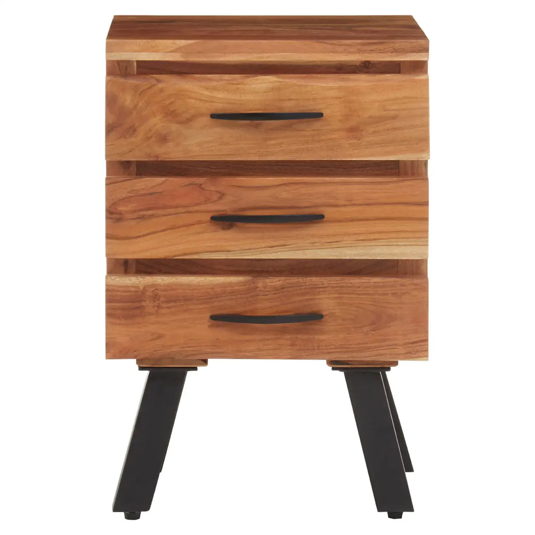 Nashik Acacia Wooden Side Table With 3 Drawers In Natural