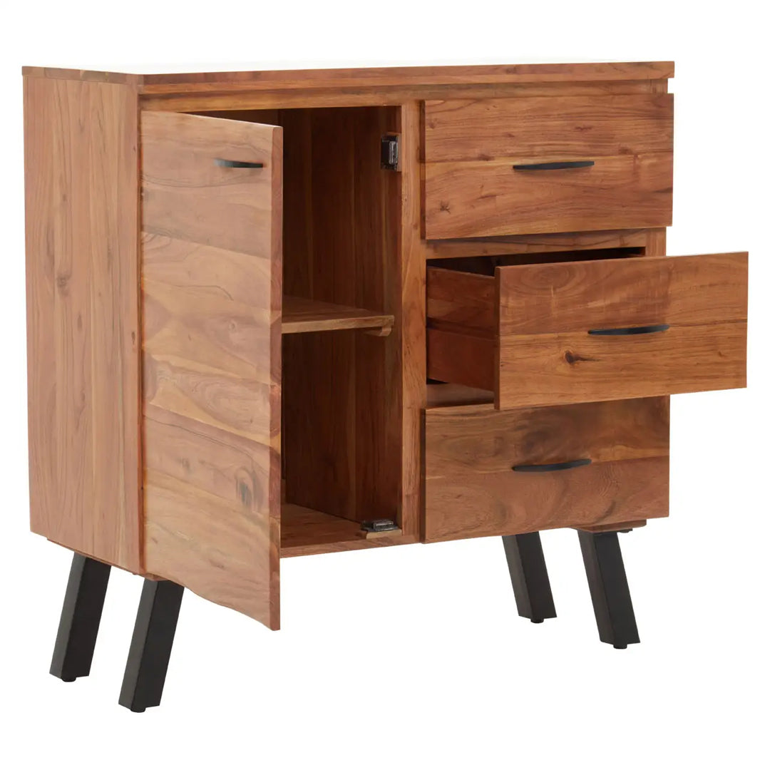 Nashik Acacia Wooden Sideboard With 1 Door 3 Drawers In Natural