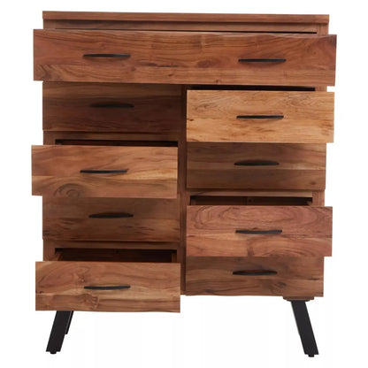 Nashik Acacia Wooden Chest of 9 Drawers In Natural