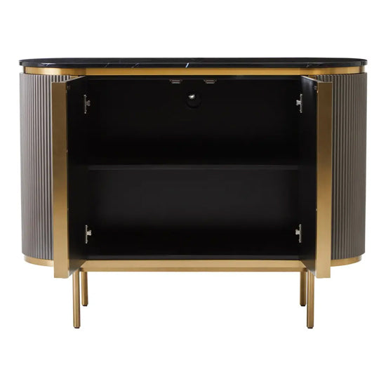 Dervio Marble Top Wooden Sideboard With 2 Doors In Black