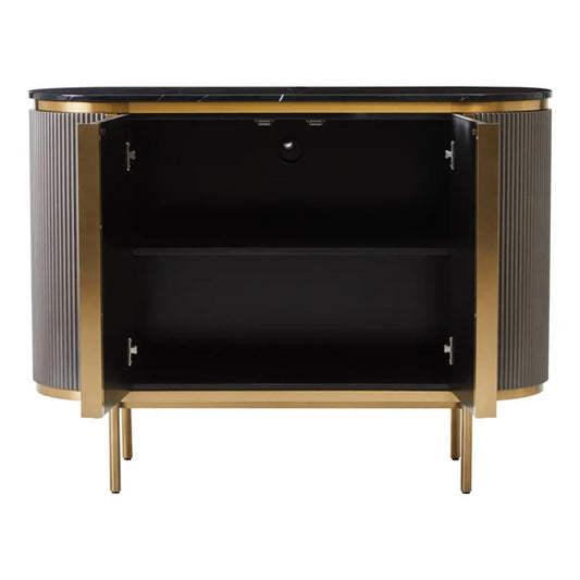 Dervio Marble Top Wooden Sideboard With 2 Doors In Black