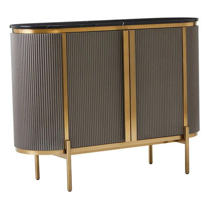 Dervio Marble Top Wooden Sideboard With 2 Doors In Black