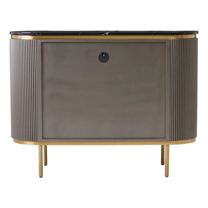 Dervio Marble Top Wooden Sideboard With 2 Doors In Black