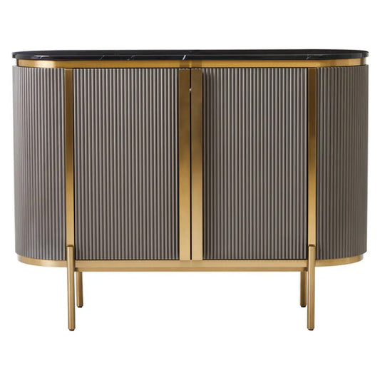 Dervio Marble Top Wooden Sideboard With 2 Doors In Black