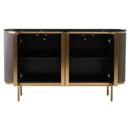 Dervio Marble Top Wooden Sideboard With 4 Doors In Black