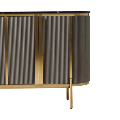 Dervio Marble Top Wooden Sideboard With 4 Doors In Black