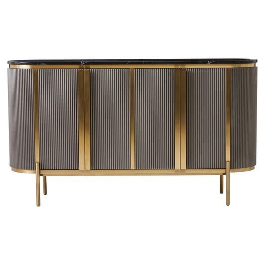 Dervio Marble Top Wooden Sideboard With 4 Doors In Black