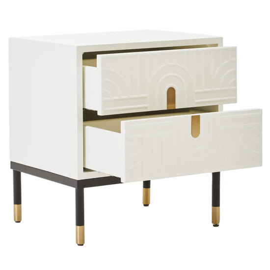 Danta Wooden Bedside Cabinet With 2 Drawers In Off White
