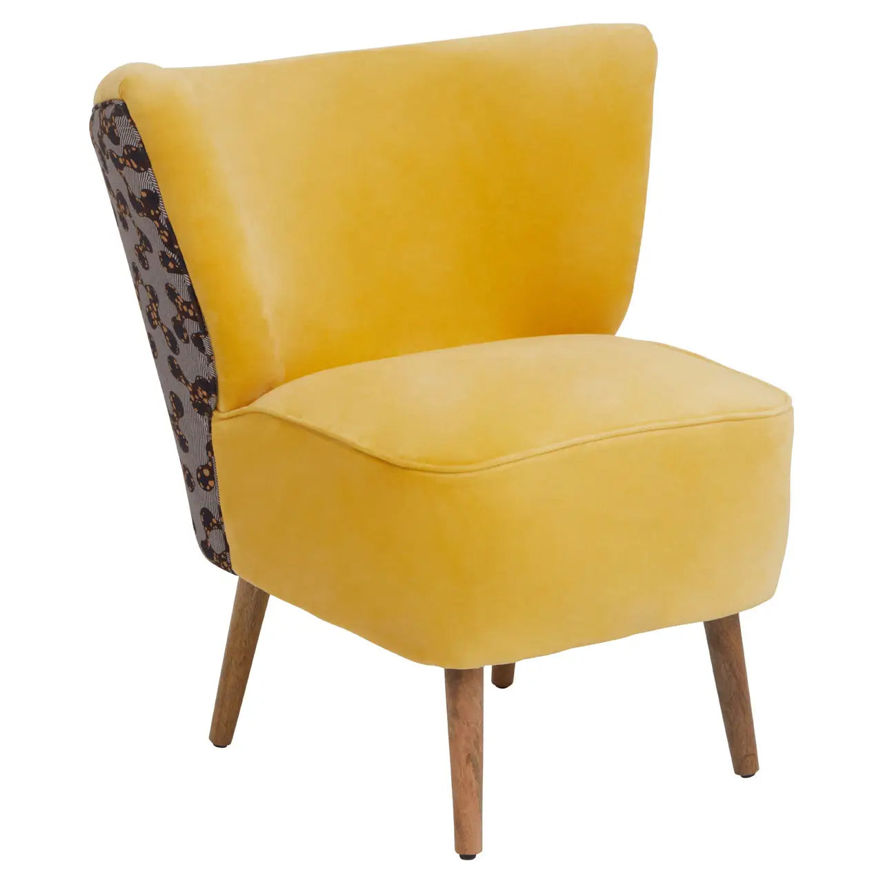 Cefena Cotton Fabric Peacock Accent Chair In Yellow