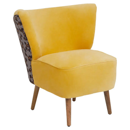 Cefena Cotton Fabric Peacock Accent Chair In Yellow