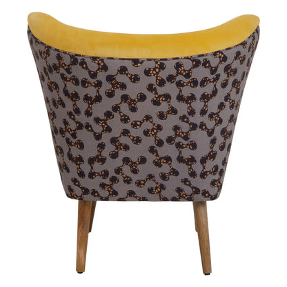 Cefena Cotton Fabric Peacock Accent Chair In Yellow