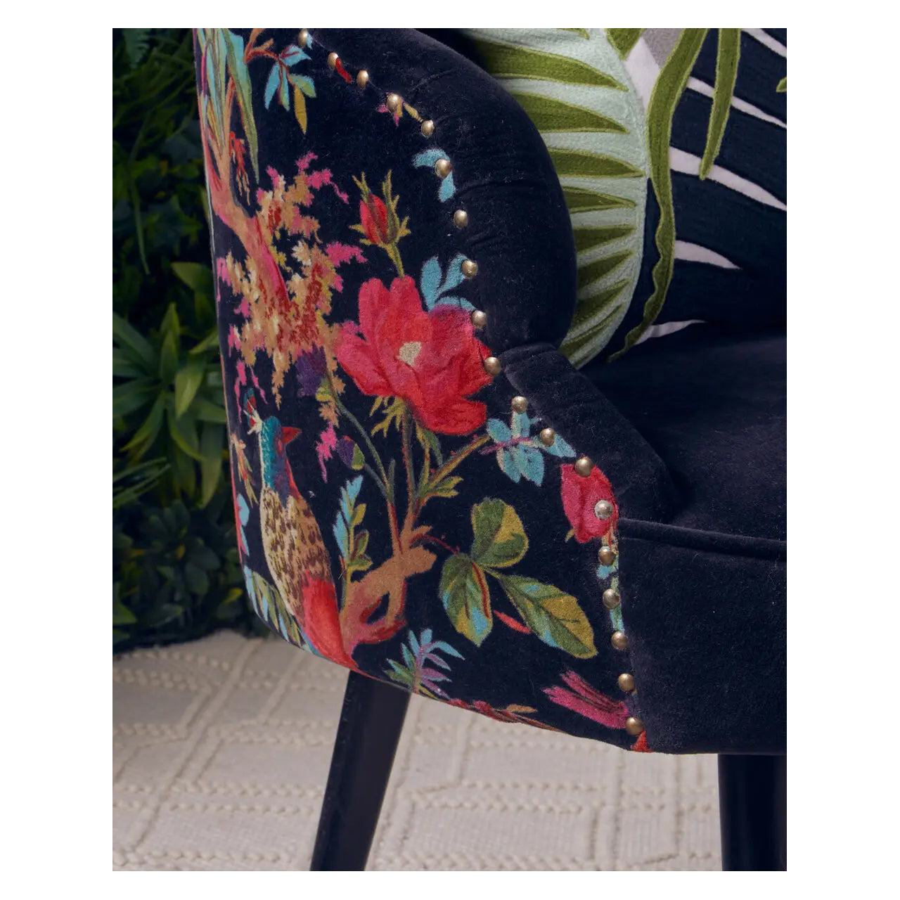 Cefena Cotton Fabric Peacock Accent Chair In Multicoloured