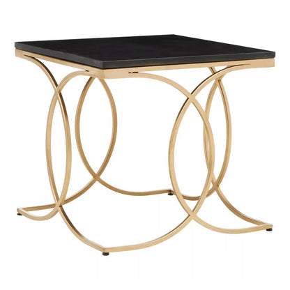 Kia Marble Side Table In Black With Gold Metal Frame