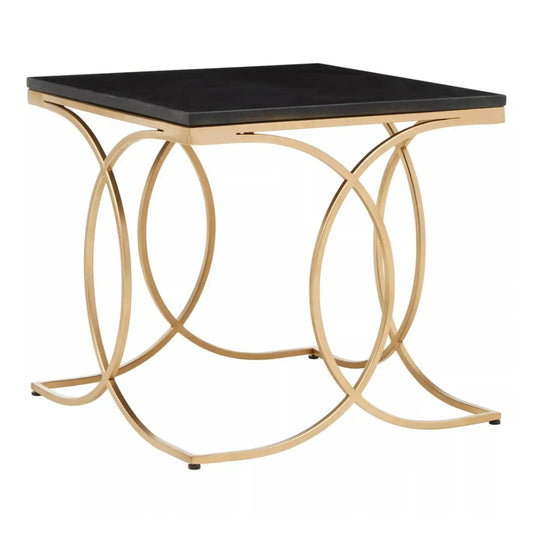 Kia Marble Side Table In Black With Gold Metal Frame