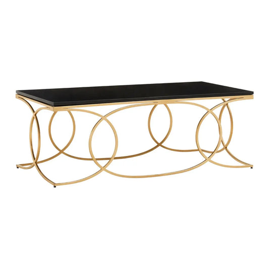 Kia Marble Coffee Table In Black With Gold Metal Frame