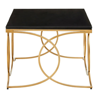 Kia Marble Coffee Table In Black With Gold Metal Frame