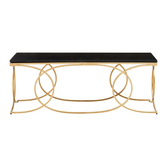 Kia Marble Coffee Table In Black With Gold Metal Frame