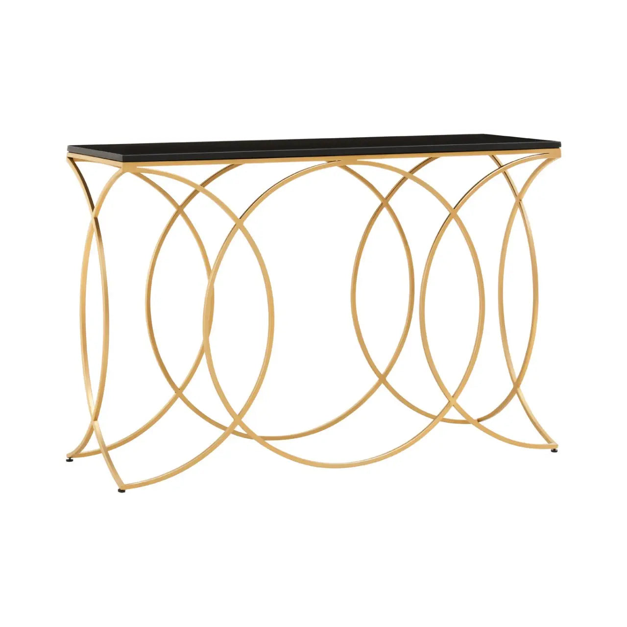 Kia Marble Console Table In Black With Gold Metal Frame