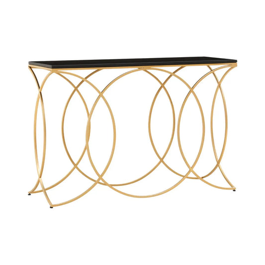 Kia Marble Console Table In Black With Gold Metal Frame