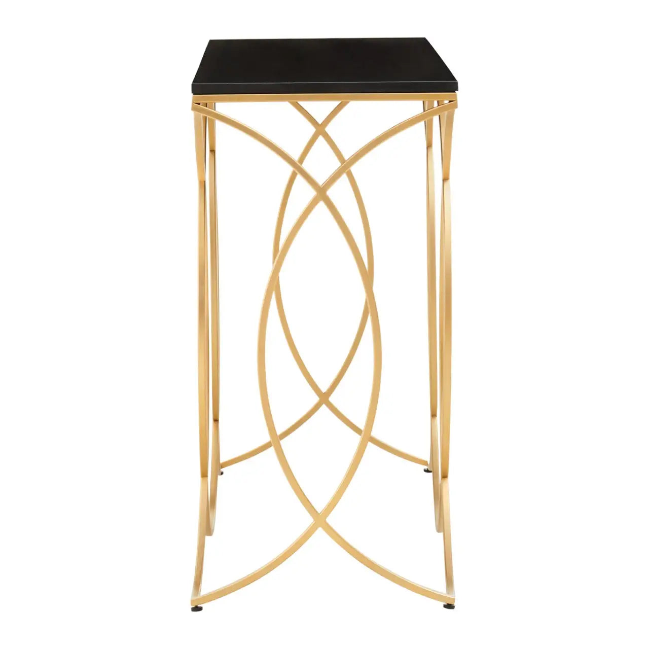 Kia Marble Console Table In Black With Gold Metal Frame