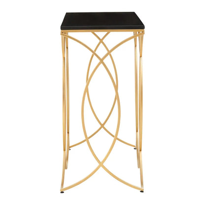 Kia Marble Console Table In Black With Gold Metal Frame