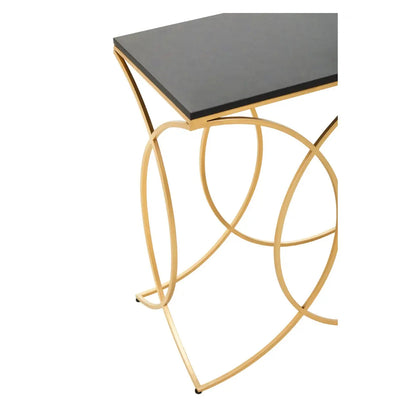 Kia Marble Console Table In Black With Gold Metal Frame