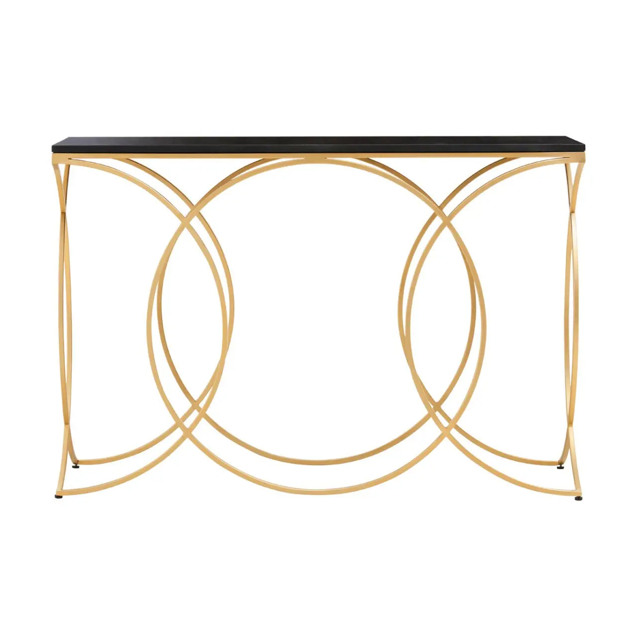 Kia Marble Console Table In Black With Gold Metal Frame