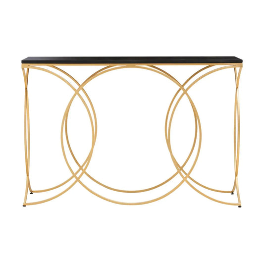 Kia Marble Console Table In Black With Gold Metal Frame