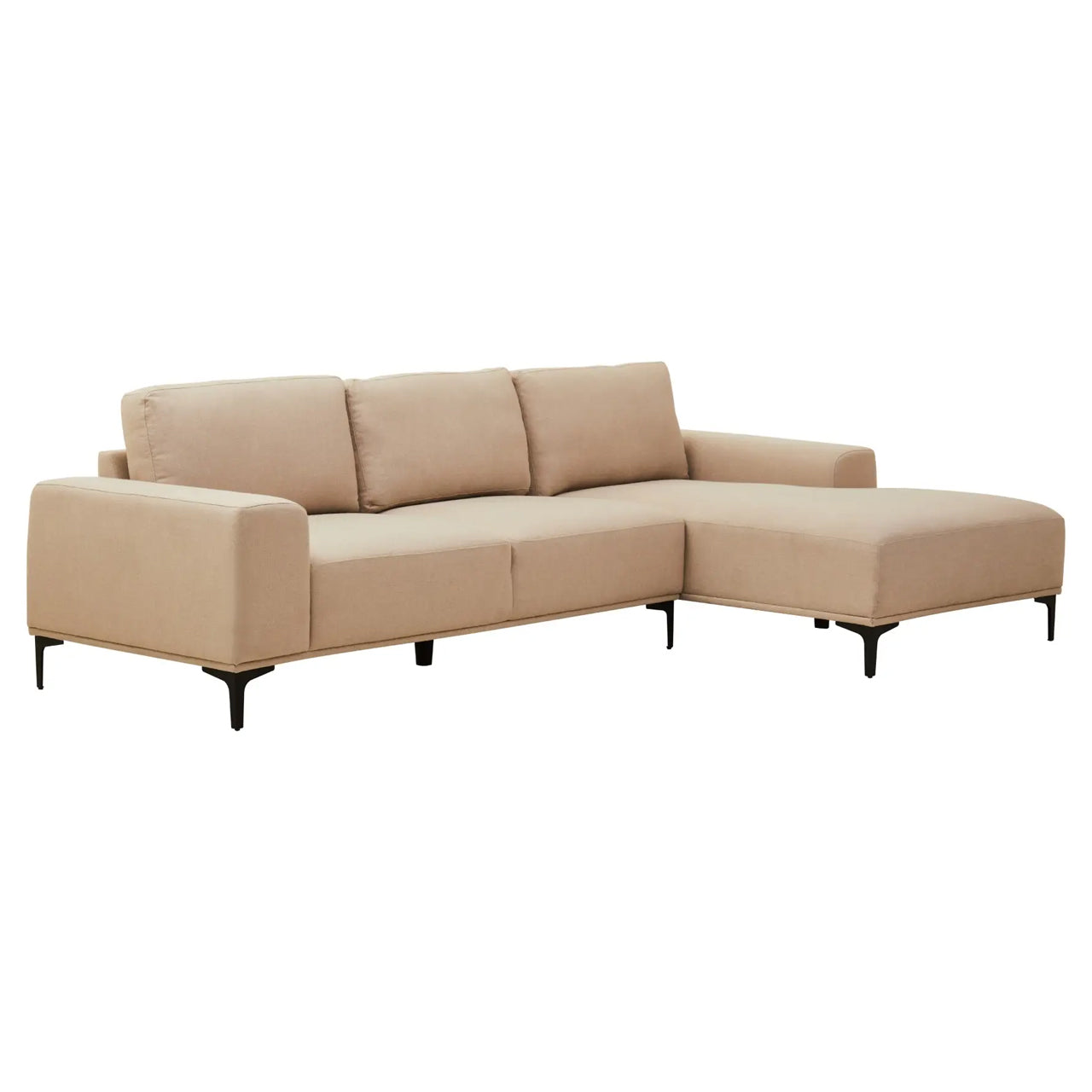 Toulon Fabric Left Chaise 3 Seater Sofa In Natural With Black Metal Legs