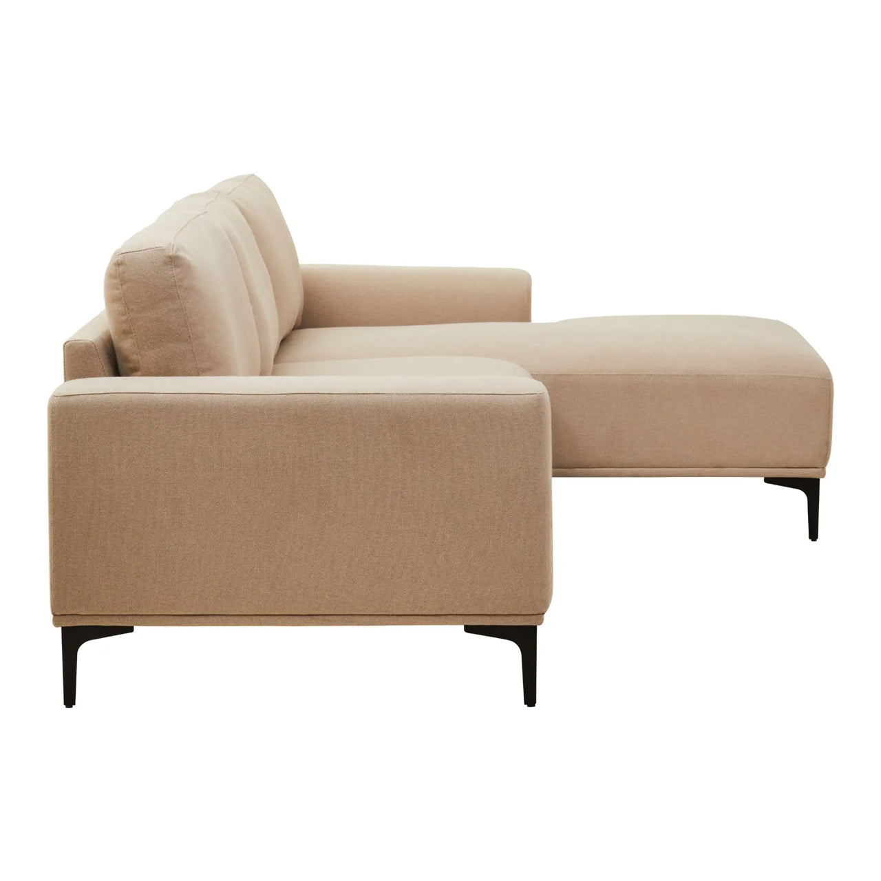 Toulon Fabric Left Chaise 3 Seater Sofa In Natural With Black Metal Legs