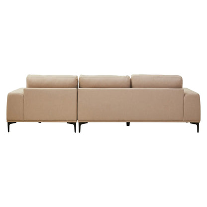 Toulon Fabric Left Chaise 3 Seater Sofa In Natural With Black Metal Legs