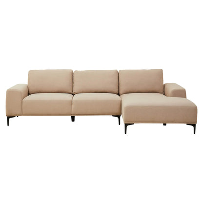 Toulon Fabric Left Chaise 3 Seater Sofa In Natural With Black Metal Legs