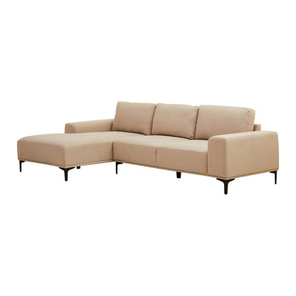 Toulon Fabric Right Chaise 3 Seater Sofa In Natural With Black Metal Legs