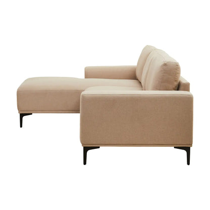 Toulon Fabric Right Chaise 3 Seater Sofa In Natural With Black Metal Legs