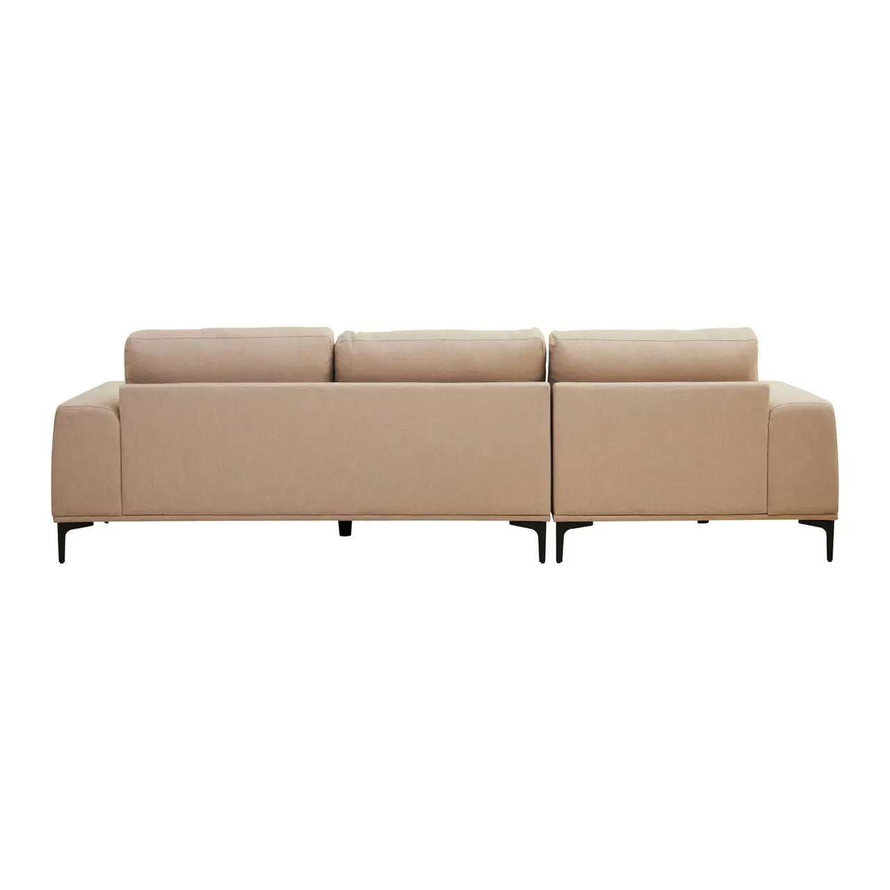 Toulon Fabric Right Chaise 3 Seater Sofa In Natural With Black Metal Legs