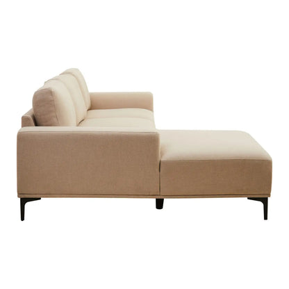 Toulon Fabric Right Chaise 3 Seater Sofa In Natural With Black Metal Legs