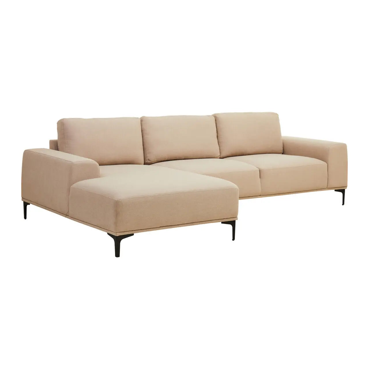 Toulon Fabric Right Chaise 3 Seater Sofa In Natural With Black Metal Legs