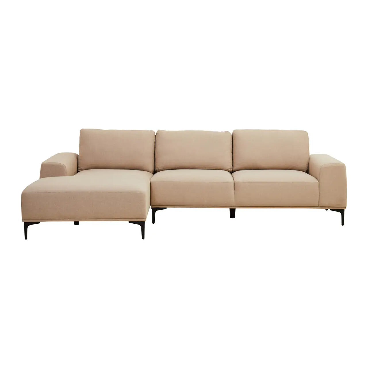 Toulon Fabric Right Chaise 3 Seater Sofa In Natural With Black Metal Legs
