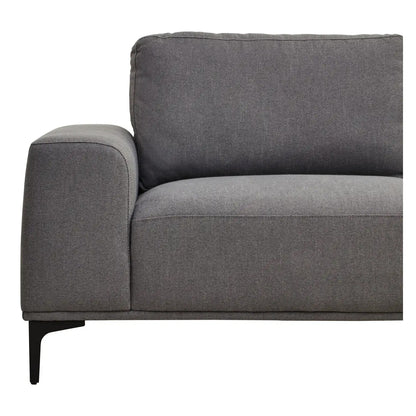 Toulon Fabric Left Chaise 3 Seater Sofa In Grey With Black Metal Legs