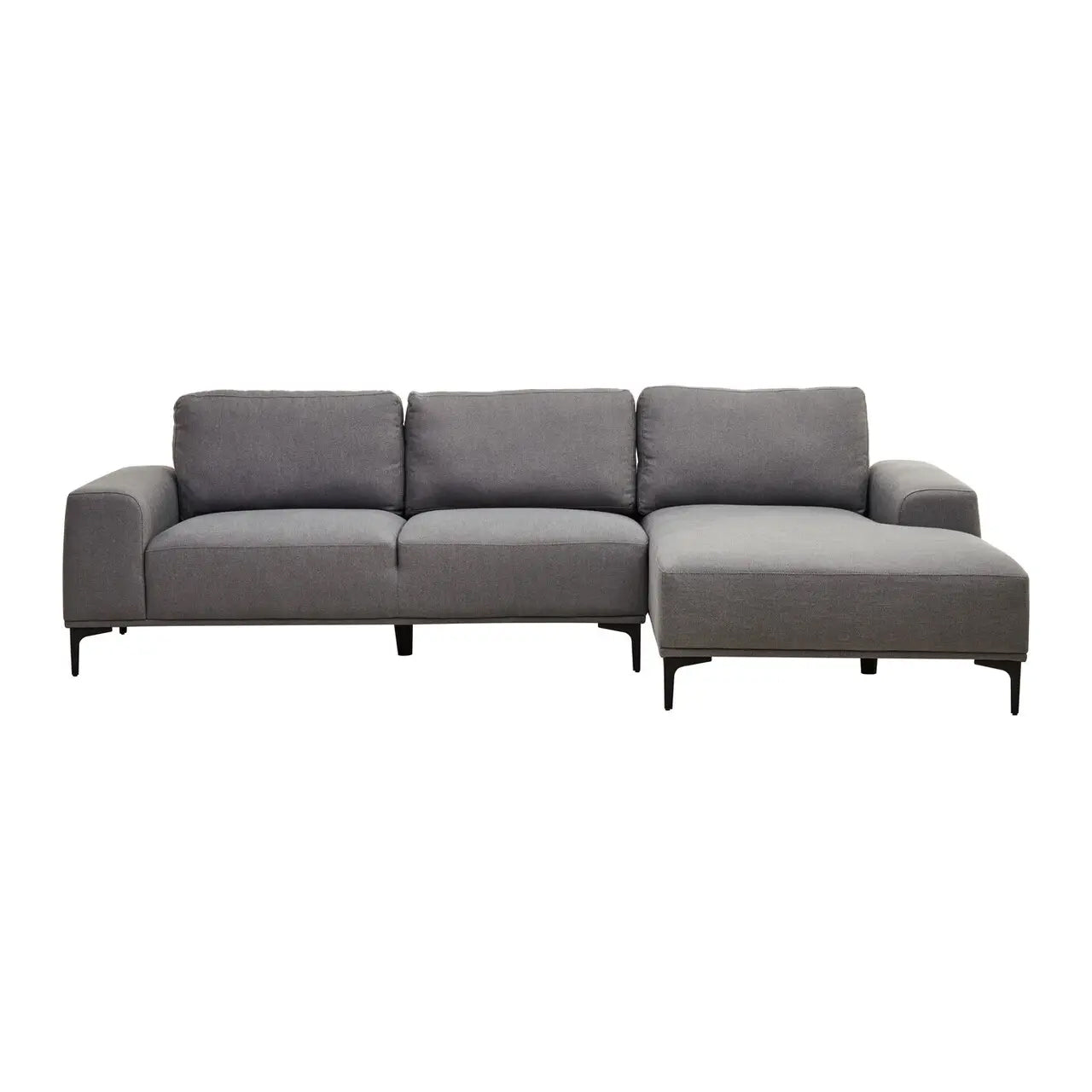 Toulon Fabric Left Chaise 3 Seater Sofa In Grey With Black Metal Legs