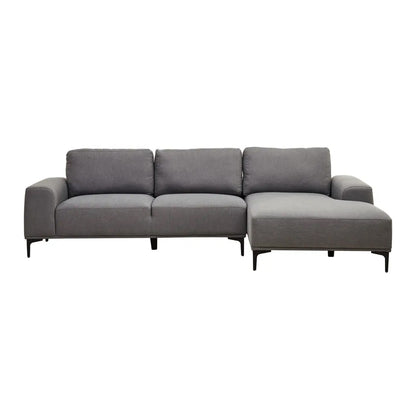 Toulon Fabric Left Chaise 3 Seater Sofa In Grey With Black Metal Legs